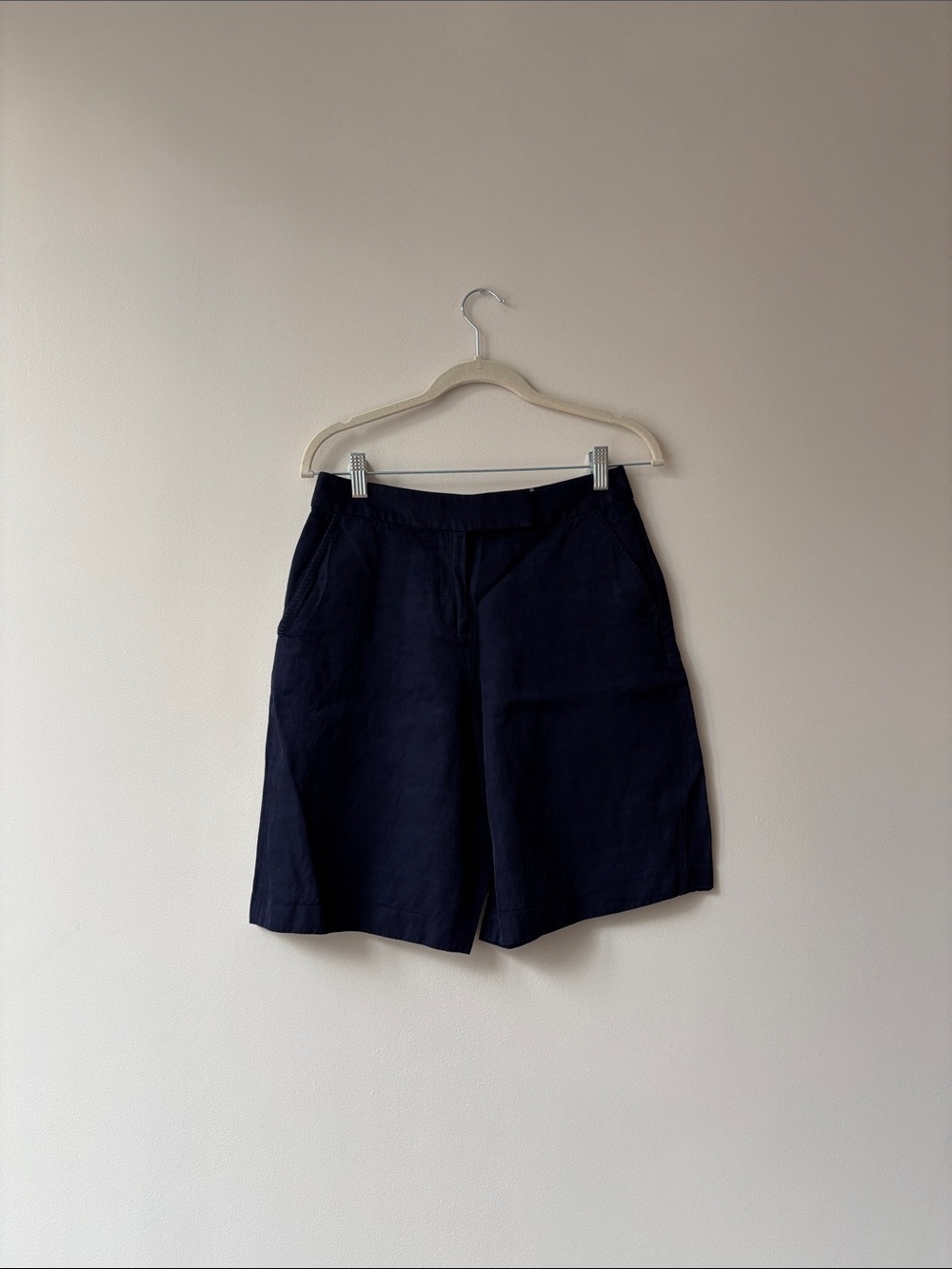 Kobi Halperin Navy Linen-Blend High-Rise Tailored Shorts